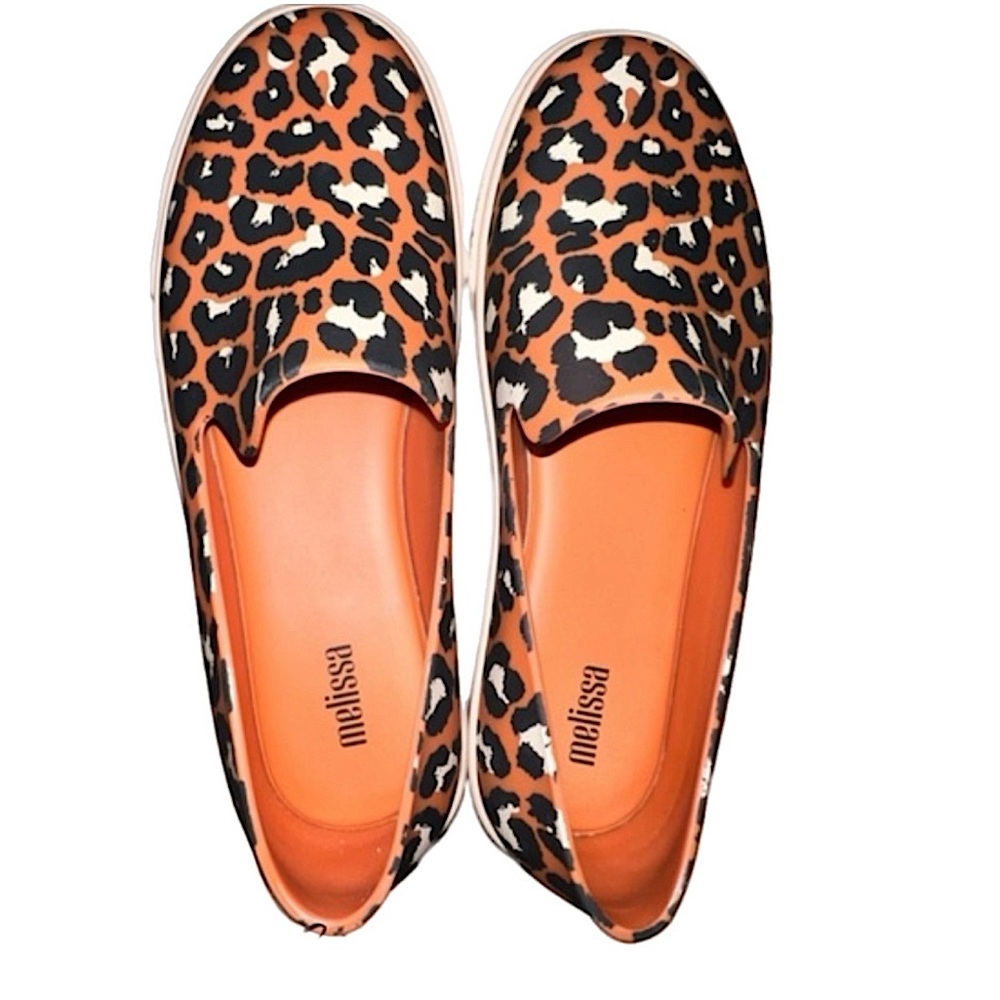 Melissa Cheetah print Slip on Mel Sneakers IN BEIGE/ ORANGE size 8